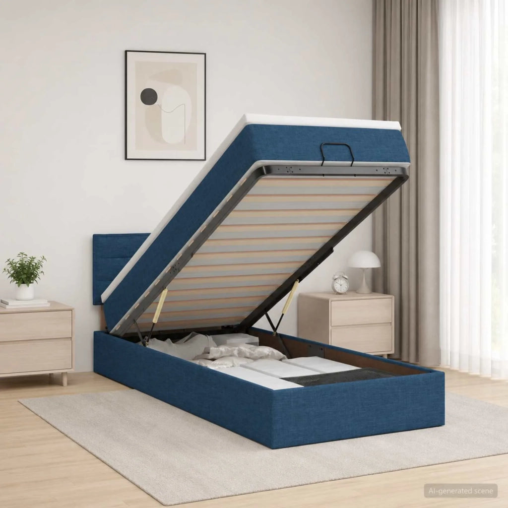 Letto Ottomano con Materasso e LED Blu 100 x 200 cm Tessuto 3456807