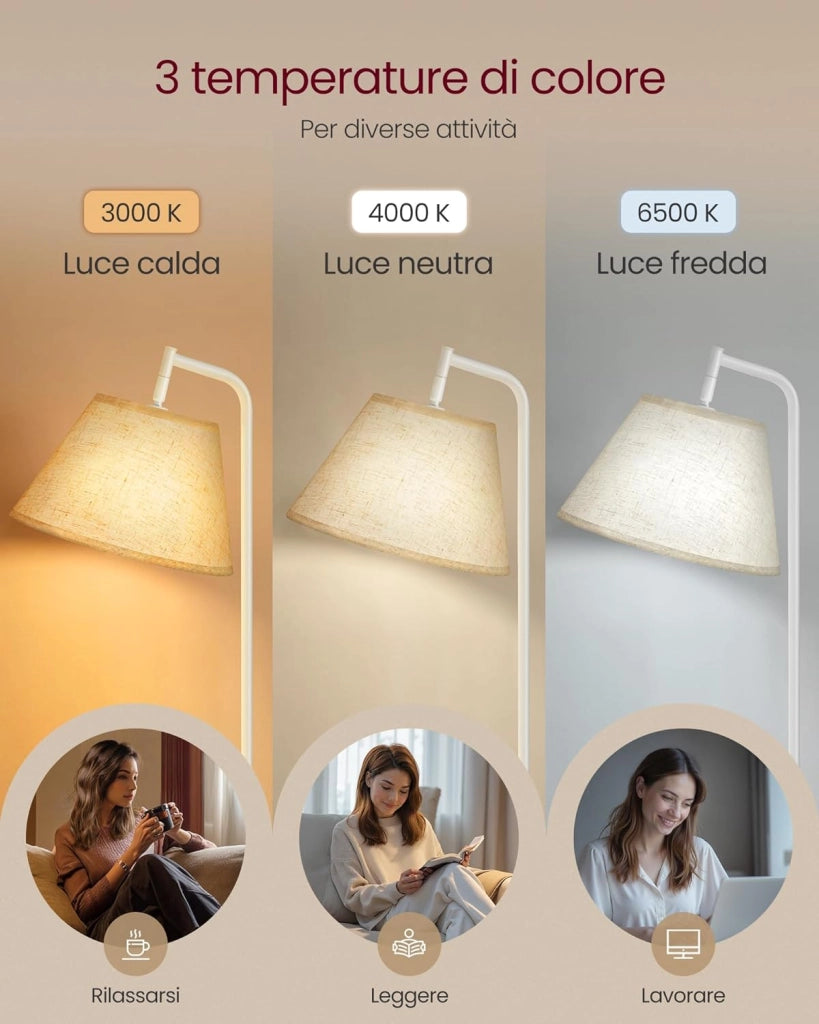 VASAGLE Tavolino con Lampada, Lampada da Terra 3 in 1 con Tavolino e Cesto in Tessuto da Soggiorno Salotto, Lampadina LED Regolabile Inclusa, Paralume ad Angolo, Acciaio, Bianco Opaco LFL004WC04