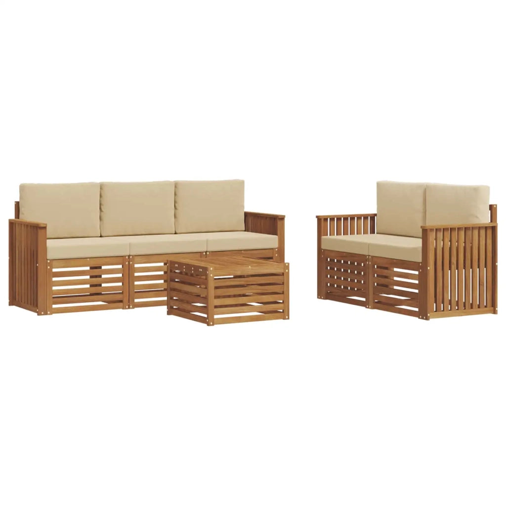 Set divani 6 pcs Naturale e Beige Legno di Acacia Massello