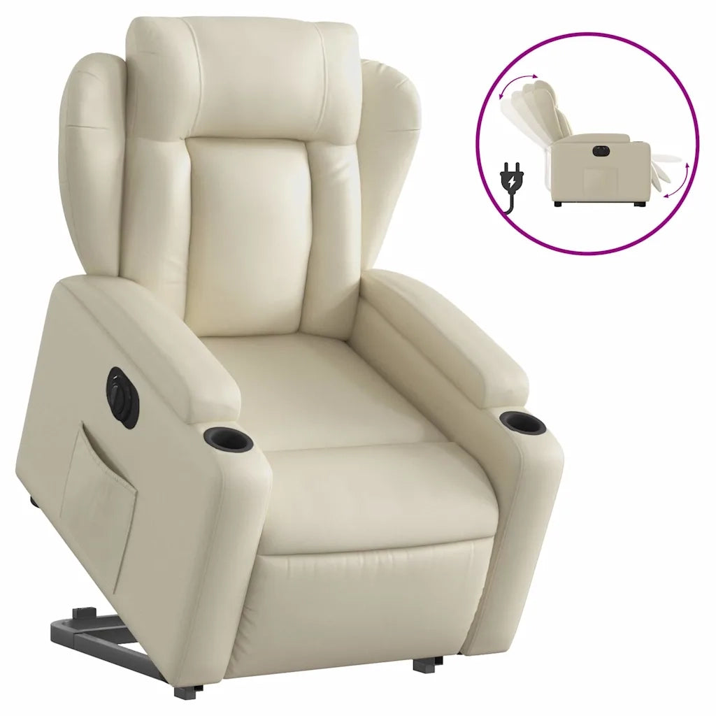 Poltrona Alzapersona Reclinabile Crema in Similpelle 3204559