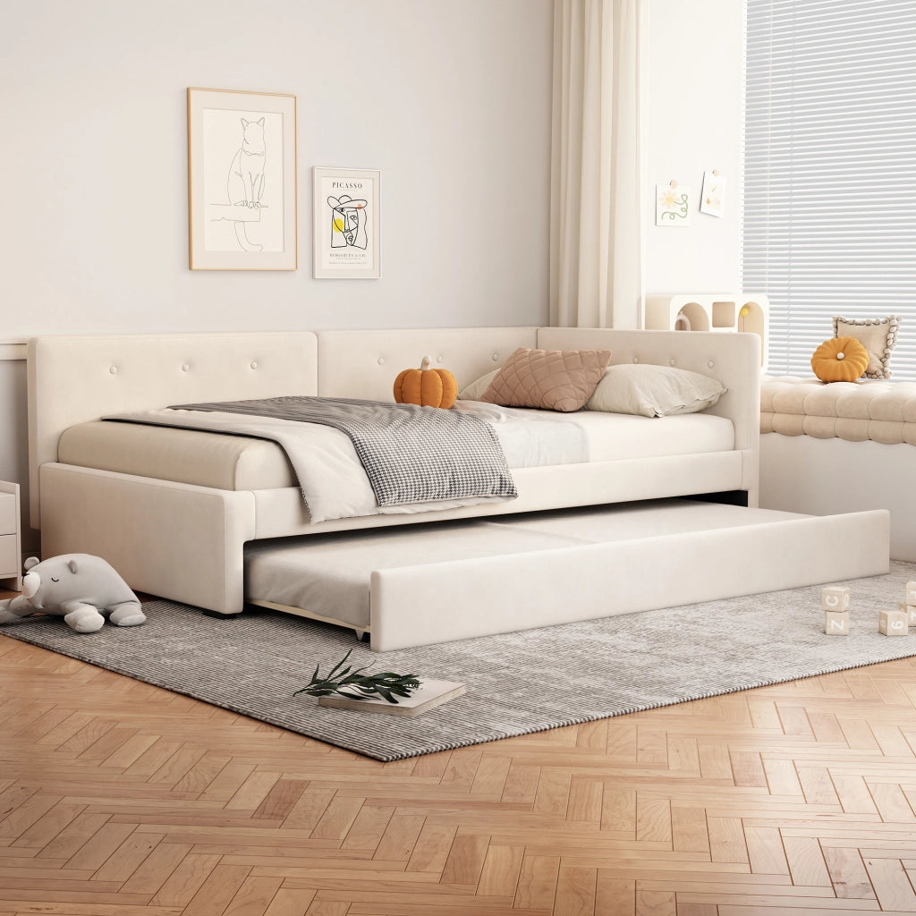 Letto singolo con roll-out in velluto 90x200 cm