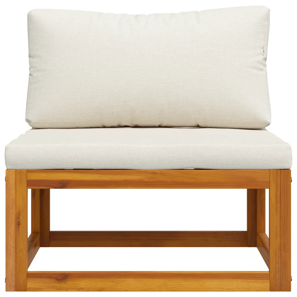 Divano Centrale Modulare Cuscini Bianco Crema Massello Acacia 311863