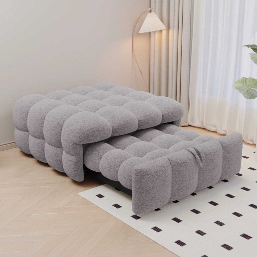 Divano Letto Convertible 1 Posto con Schienale Regolabile 2 in 1 Tipo Pouf; Tessuto Teddy in Grigio