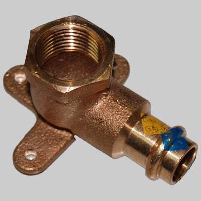RACCORDO BRONZO GOMITO CON FLANGIA A PRESSARE  22 x 3/4     MADE IN ITALY