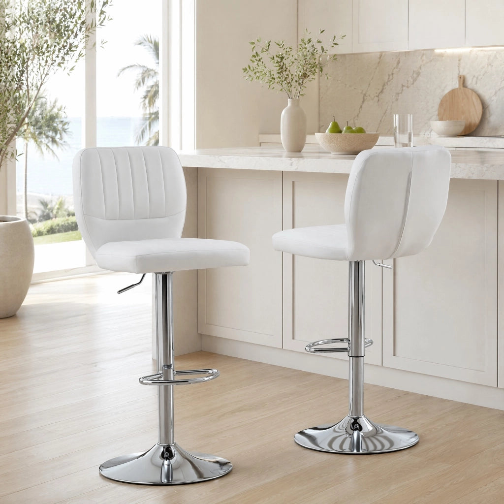 SGABELLO BAR Girevole Regolabile 62-83 cm PU Bianco Cromo