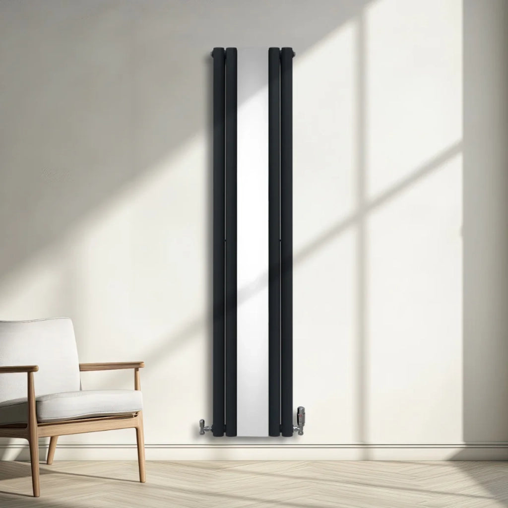 Radiatore Ovale a Specchio a Doppia Colonna Verticale Grigio Antracite 1800mm x 380mm