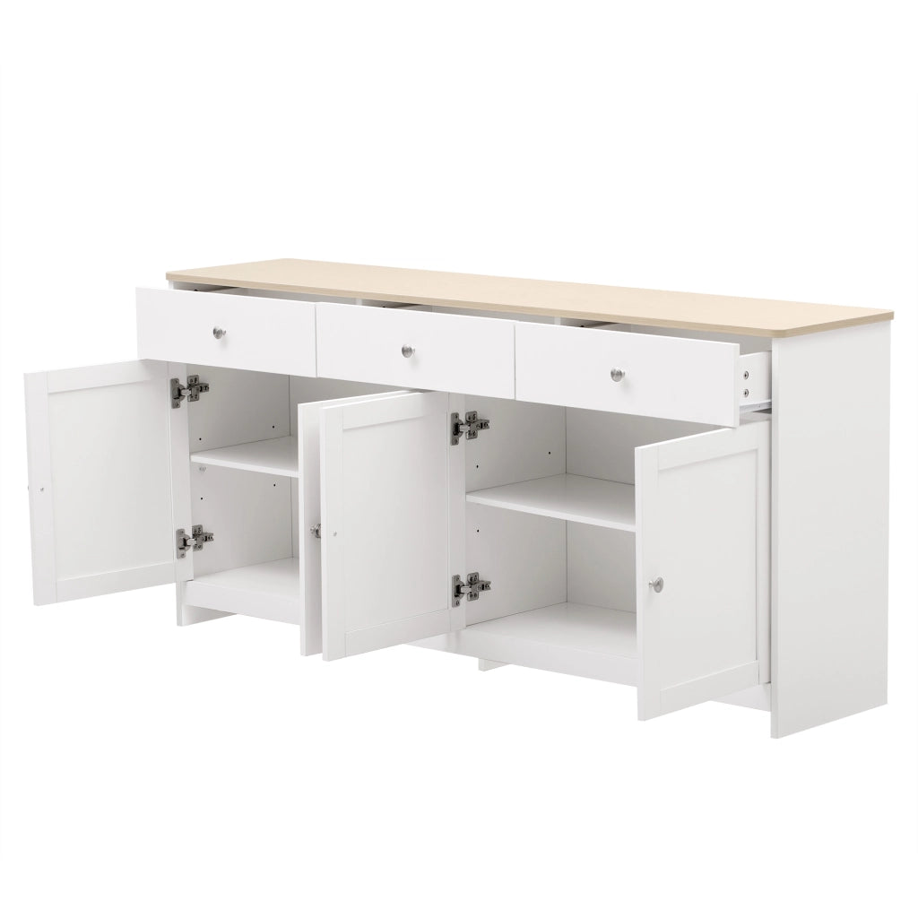 Credenza con 4 Ante e 3 Cassetti; Ripiani Regolabili; Stile Country; in MDF; Bianco; 160??37??75 cm