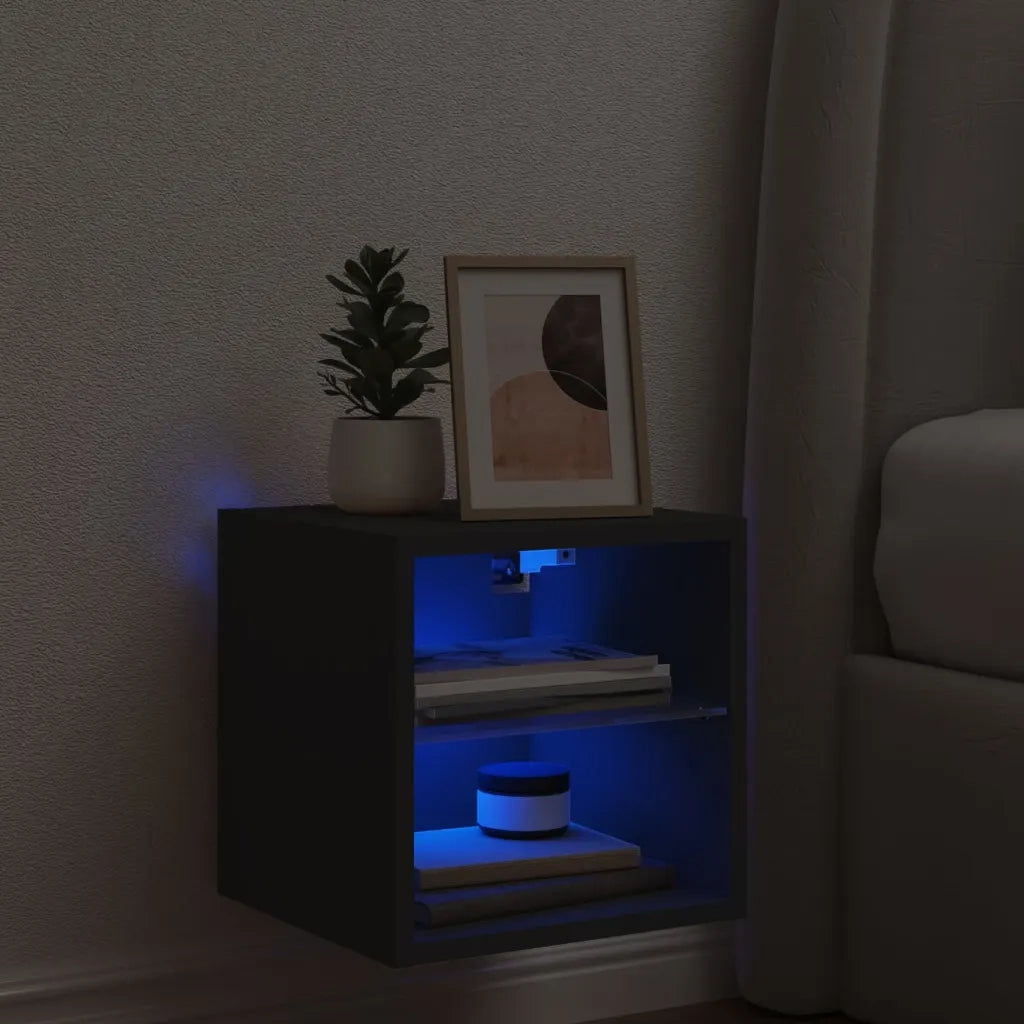Mobile TV a Parete con Luci LED Nero 30x28,5x30 cm 836975