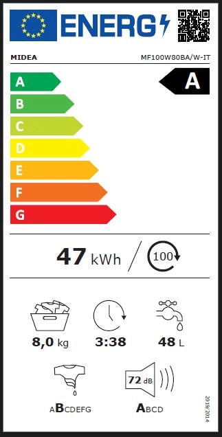 MIDEA MF100W80BAWIT LAVATRICE LIBERA INSTALLAZIONE CARICA FRONTALE 8KG 1400G CLASSE A