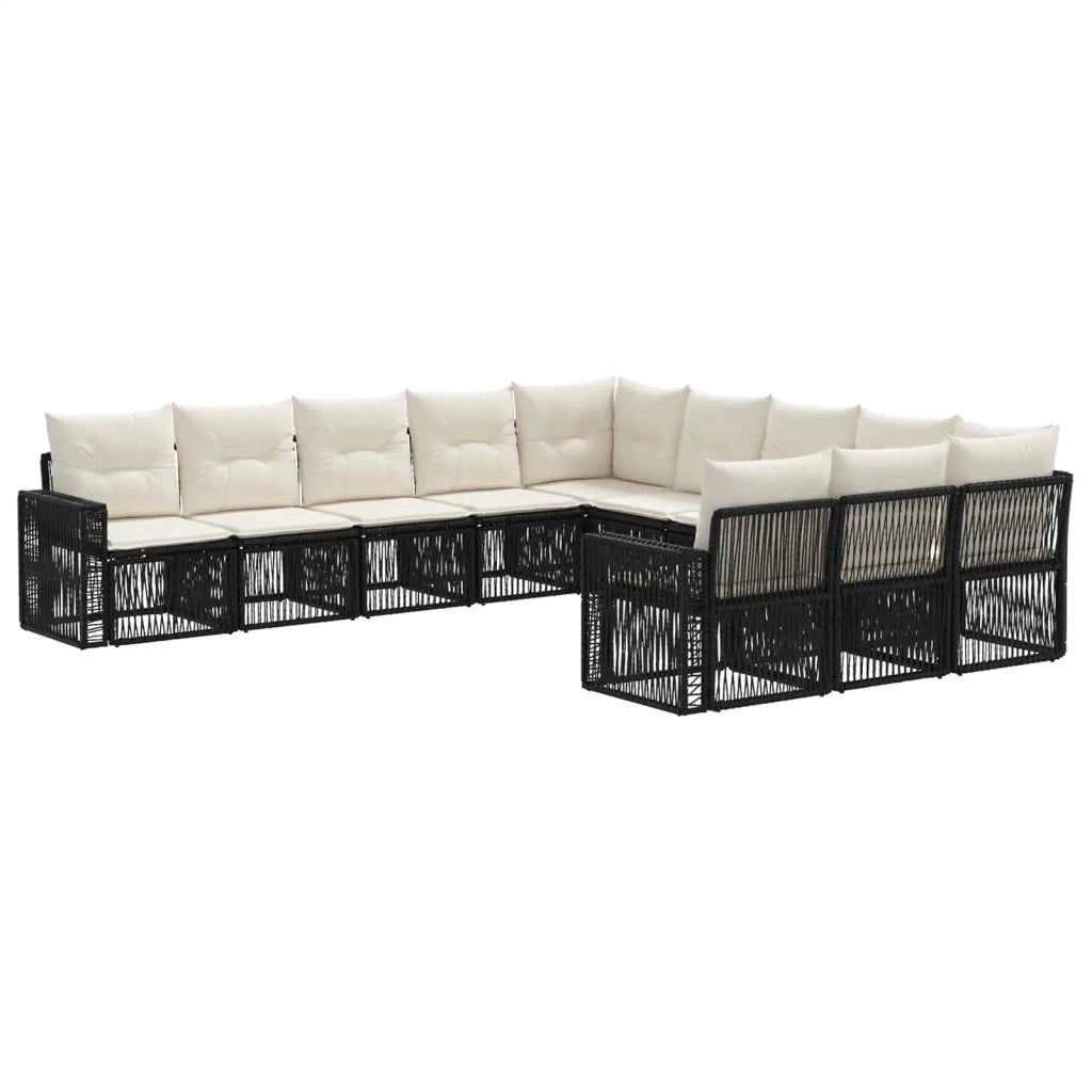Set Divano da Giardino 11 pcs Nero e Bianco Crema polyrattan 3435262