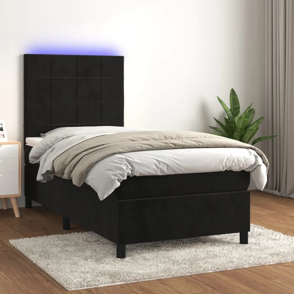Letto a Molle con Materasso e LED-Struttura Letto con Materasso Nero 90x190 cm in Velluto 824272