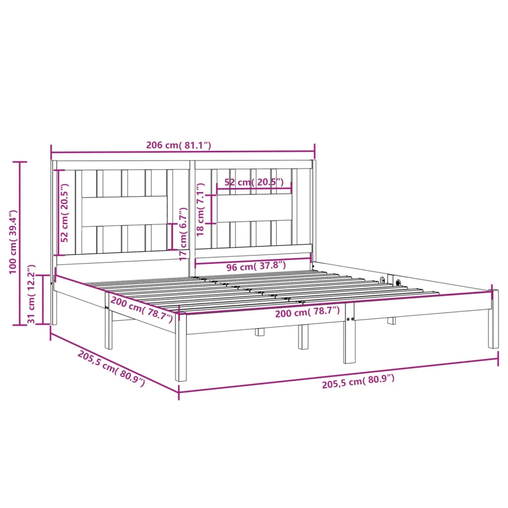 Giroletto-Struttura Letto Bianco in Legno Massello di Pino 200x200 cm 340492