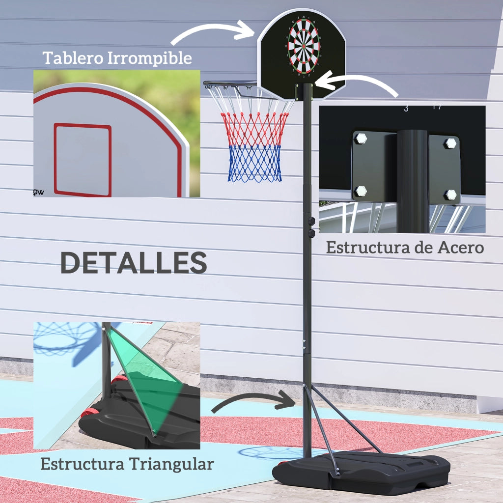Canasta da Basket con Tavolo da Dardo Altezza Regolabile ¨C zephmum ¨C Nero 74x55x210-247 cm