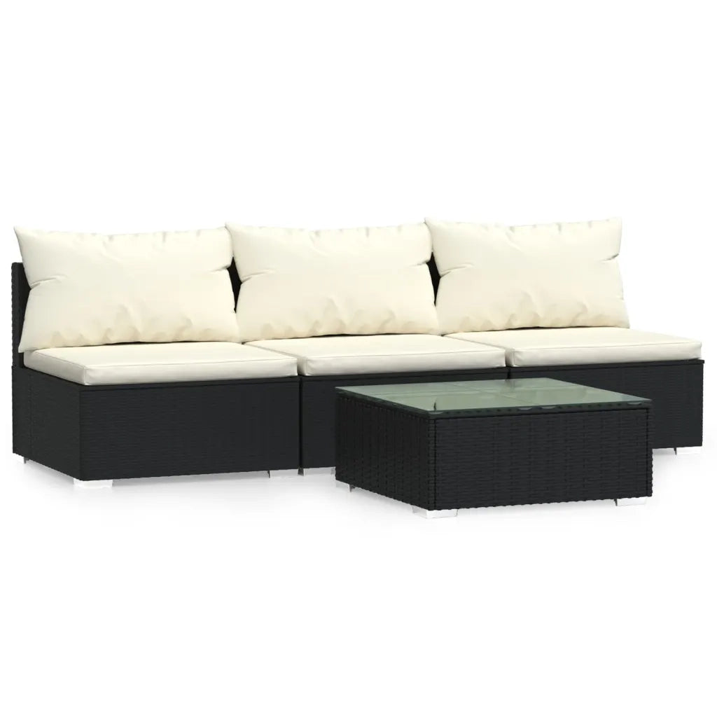 Set Divani da Giardino 4 pz con Cuscini in Polyrattan Nero 317496
