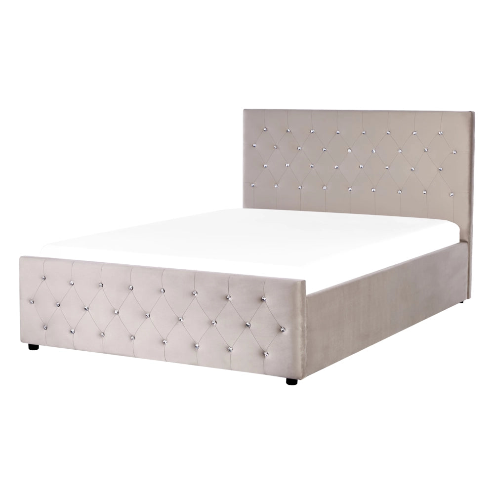 Letto imbottito in velluto tortora  con contenitore 140 x 200 cm salvaspazio camera da letto moderna