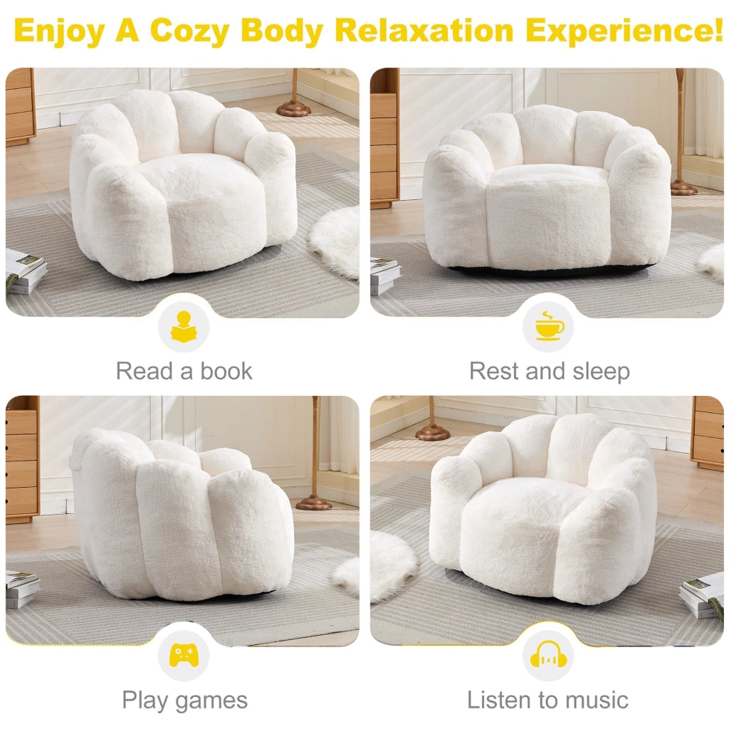 Fauteuil pouf a fiore in velluto peluche con imbottitura in schiuma, leggero e senza montaggio, bianco 47 × 45 × 34 cm