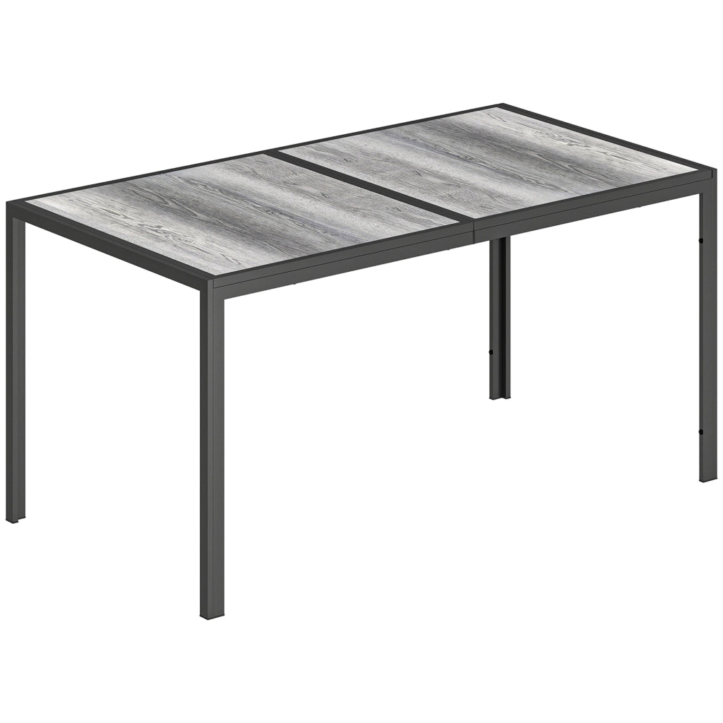 Tavolo da Giardino 4-6 Persone 150x80x74 cm con Piano Effetto Legno in Acciaio e Plastica Grigio e Nero