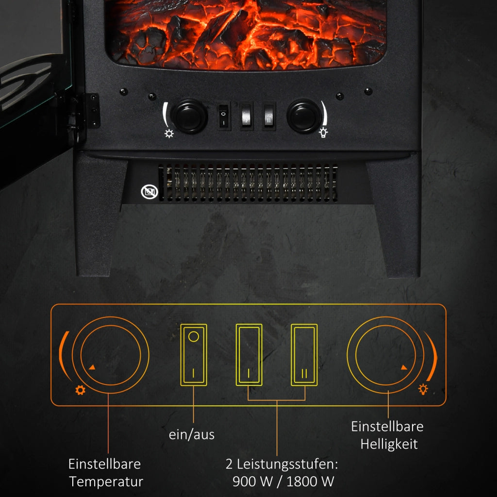 EasyComfort Camino Elettrico Effetto Fiamma e 3 Lati Aperti, Temperatura Regolabile 900W-1800W, Protezione da Surriscaldamento, Copertura 20-25m², 39x26x54.8cm, Nero