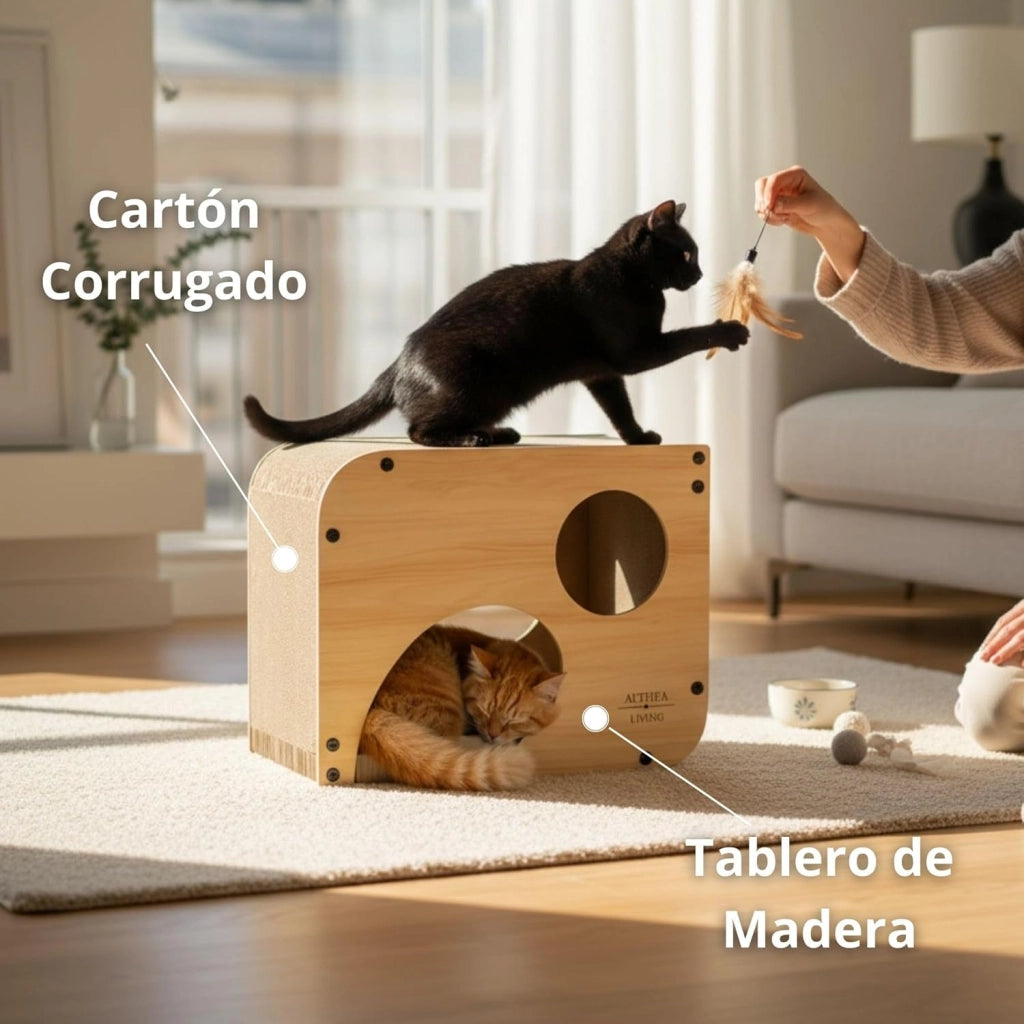 Gatto tiragraffi CARABELA nido con tunnel integrato 3 in 1 34 x 44 x 25 cm