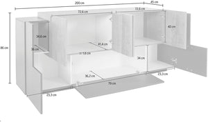 Credenza 7 Ante 200x45x86 cm New Coro Antracite/rovere k356