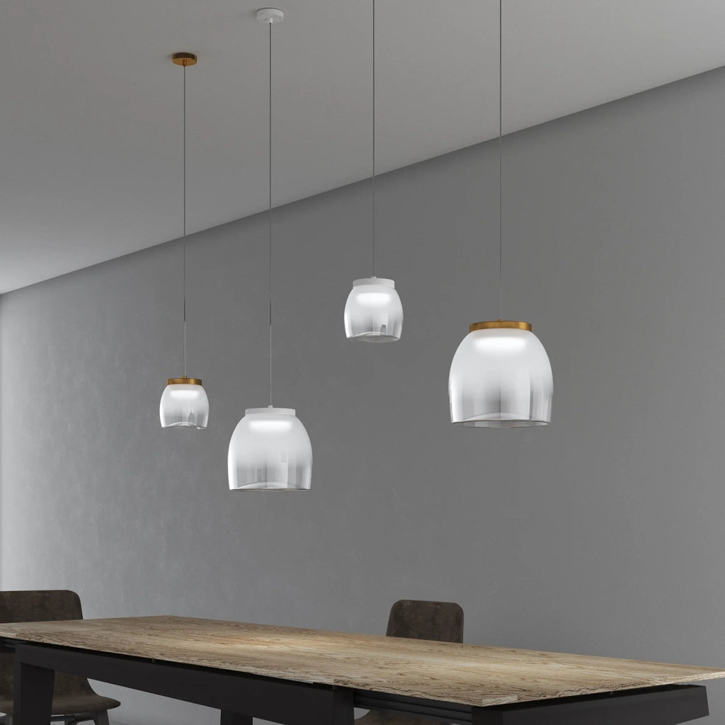 Lampadario Contemporaneo Drum Metallo Oro Vetro 1 Luce Led 8W Calda