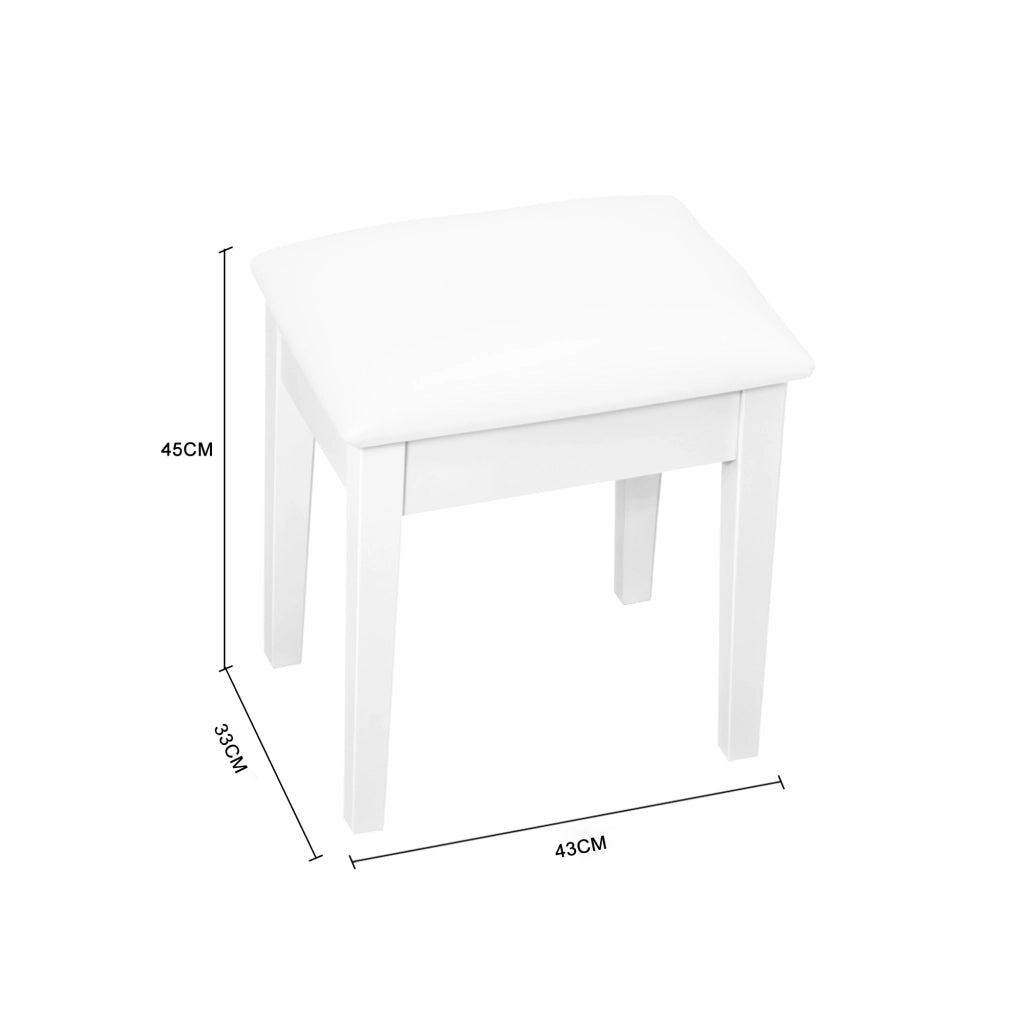 Sgabello da trucco imbottito con gambe in legno, in PU bianco