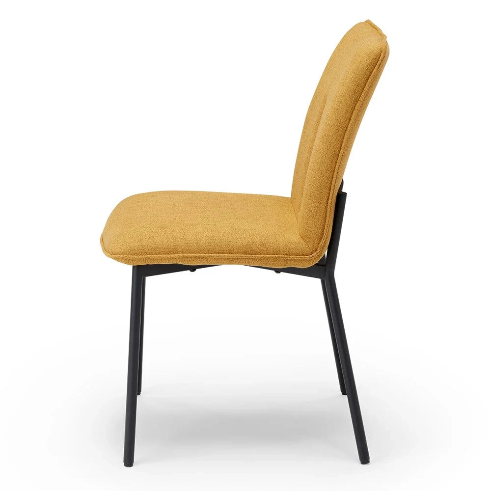 Set 6 sedie imbottita CAMILLA per cucina, sala da pranzo e soggiorno, design moderno, gambe coniche robuste finitura ghisa, schienale e seduta rivestiti con tessuto effetto doppio tono colore Senape