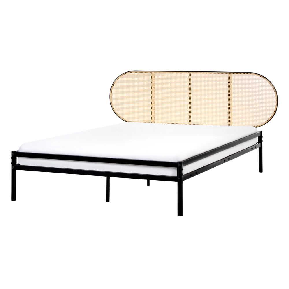 Letto matrimoniale imbottito in tessuto nero 140 x 200 cm rete a doghe gambe in legno moderno