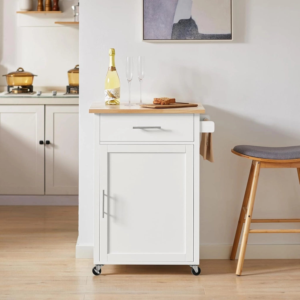 Carrello cucina mobile cucina salvaspazio mobiletto cucina con cassetto e anta credenza cucina madia cucina bianco-naturale 68x46x90cm FKW102-WN