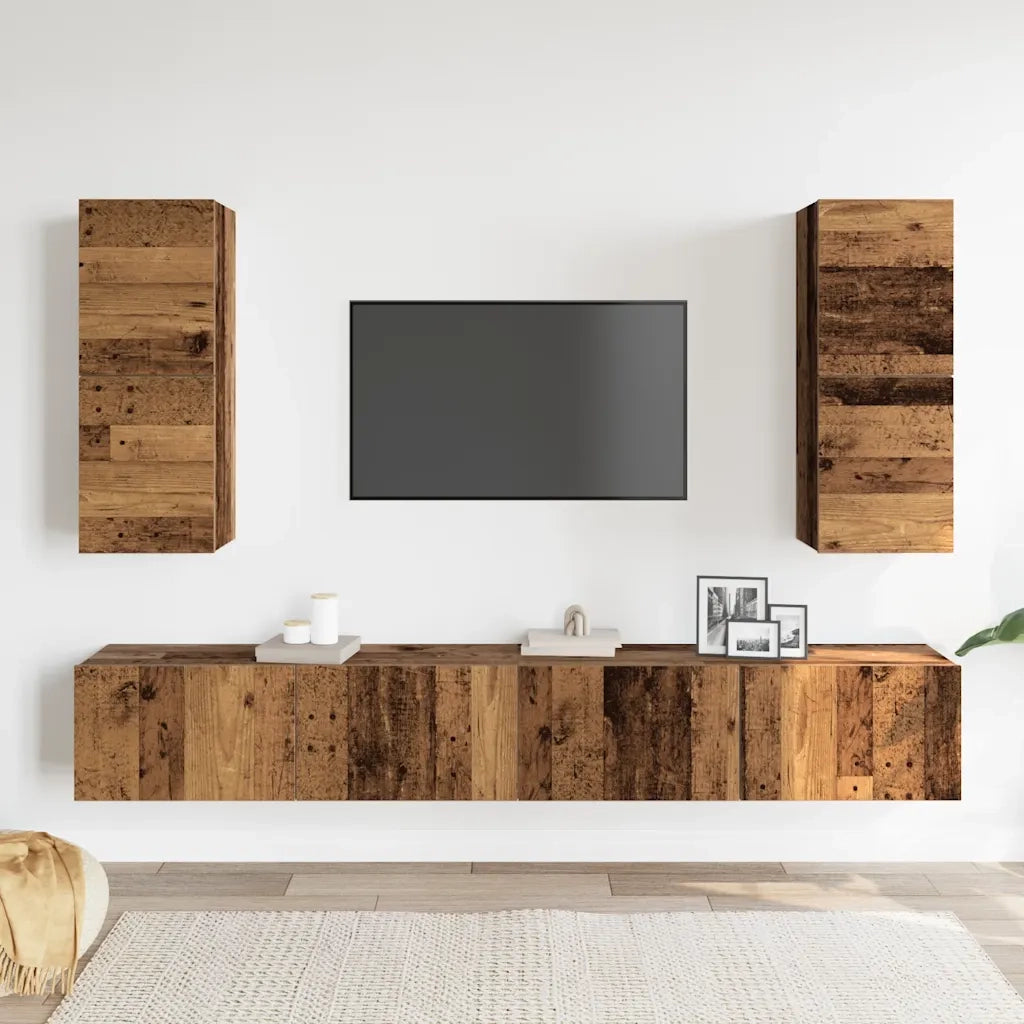 Set Mobile TV 4 pz-Set di 4 Credenza per TV Montato a Parete Legno Antico in Truciolato 380510