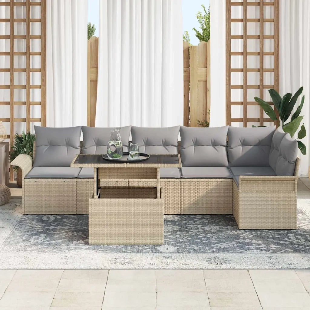 Set Divano da Giardino con cuscino 7 pcs Beige polyrattan 3348296