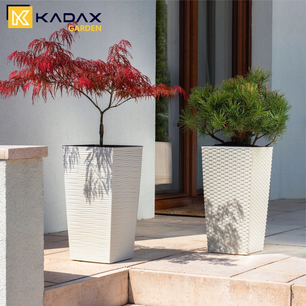 Set di 3 vasi da fiori KADAX, vasi da giardino + inserti, alti e grandi, color crema, 47+57+68 cm