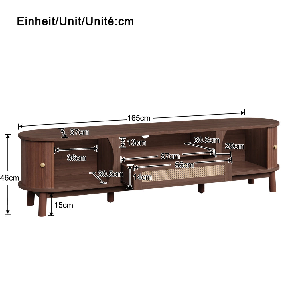 Mobile TV 165x37x46 cm con ante scorrevoli e cassetti; in MDF; noce