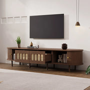 Mobile porta TV con 2 cassetti e 2 ante avvolgibili, fronti in rattan, per soggiorno, in MDF, noce, 180 × 40 × 40 cm