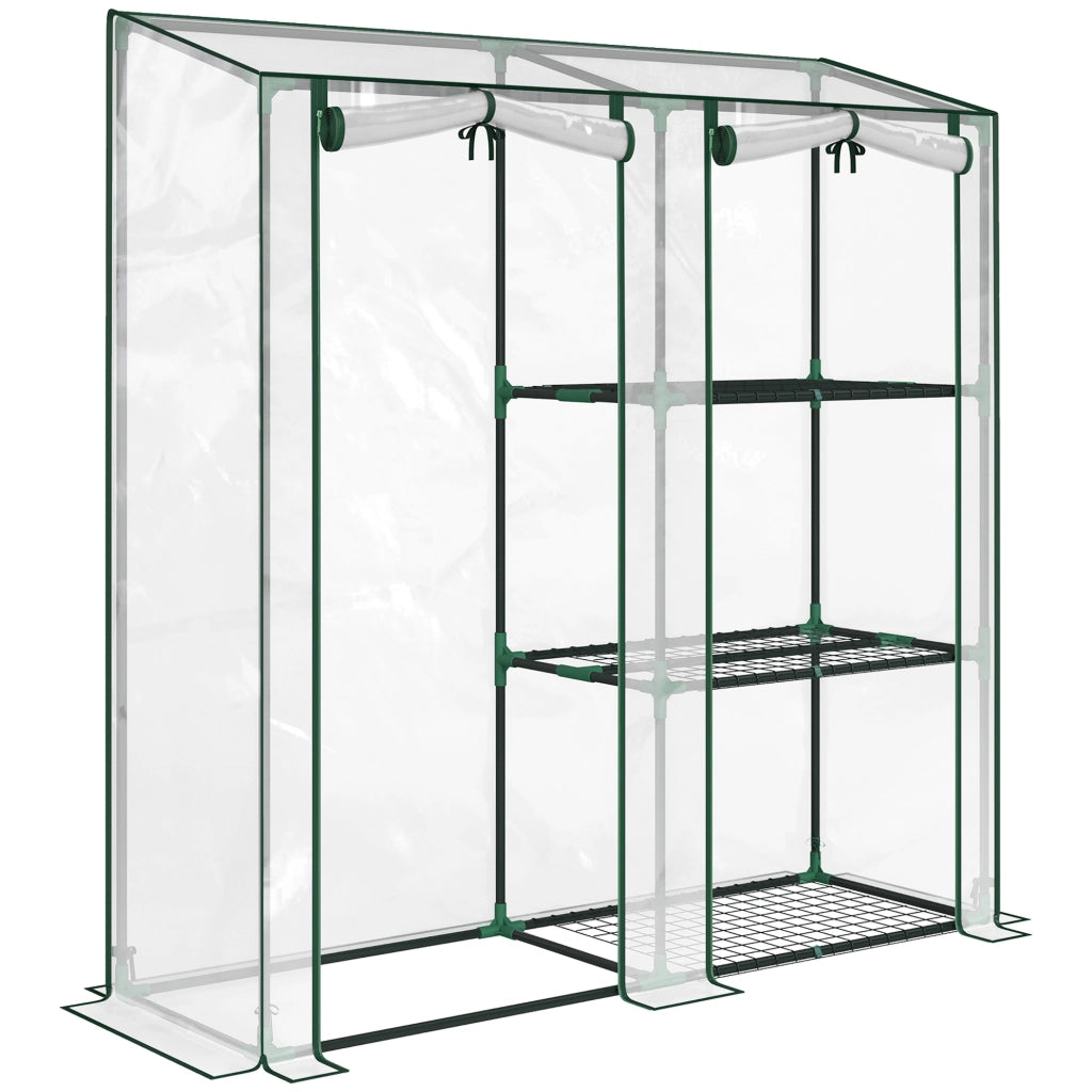 Serra Verticale a 2 Sezioni con 3 Ripiani 143x45x151 cm in Plastica e Acciaio Verde Scuro e Trasparente