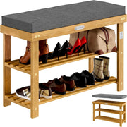 ® Scarpiera con Seduta 90x30x48cm in Legno d'Acacia Certificata FSC® Cuscino 5 cm Portascarpe Panca per Scarpe