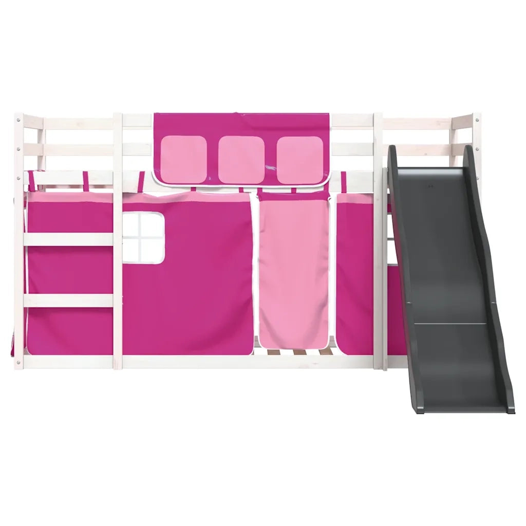 vidaXL Letto a Castello con Scivolo e Tende Rosa 90x190 cm