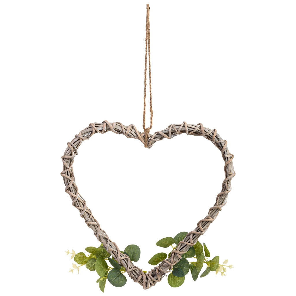 Decorazione cuore vimini con fiori da appendere 30x30x3h cm