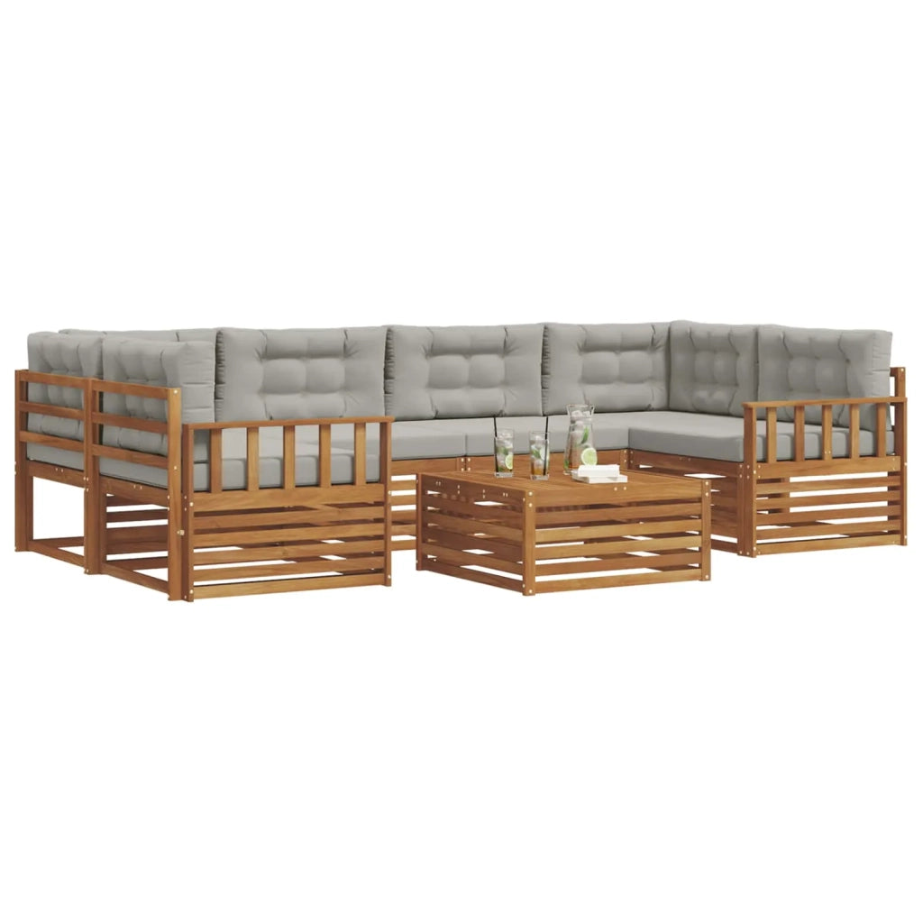 Set di divani da esterno 7 pcs Grigio Naturale e Chiaro