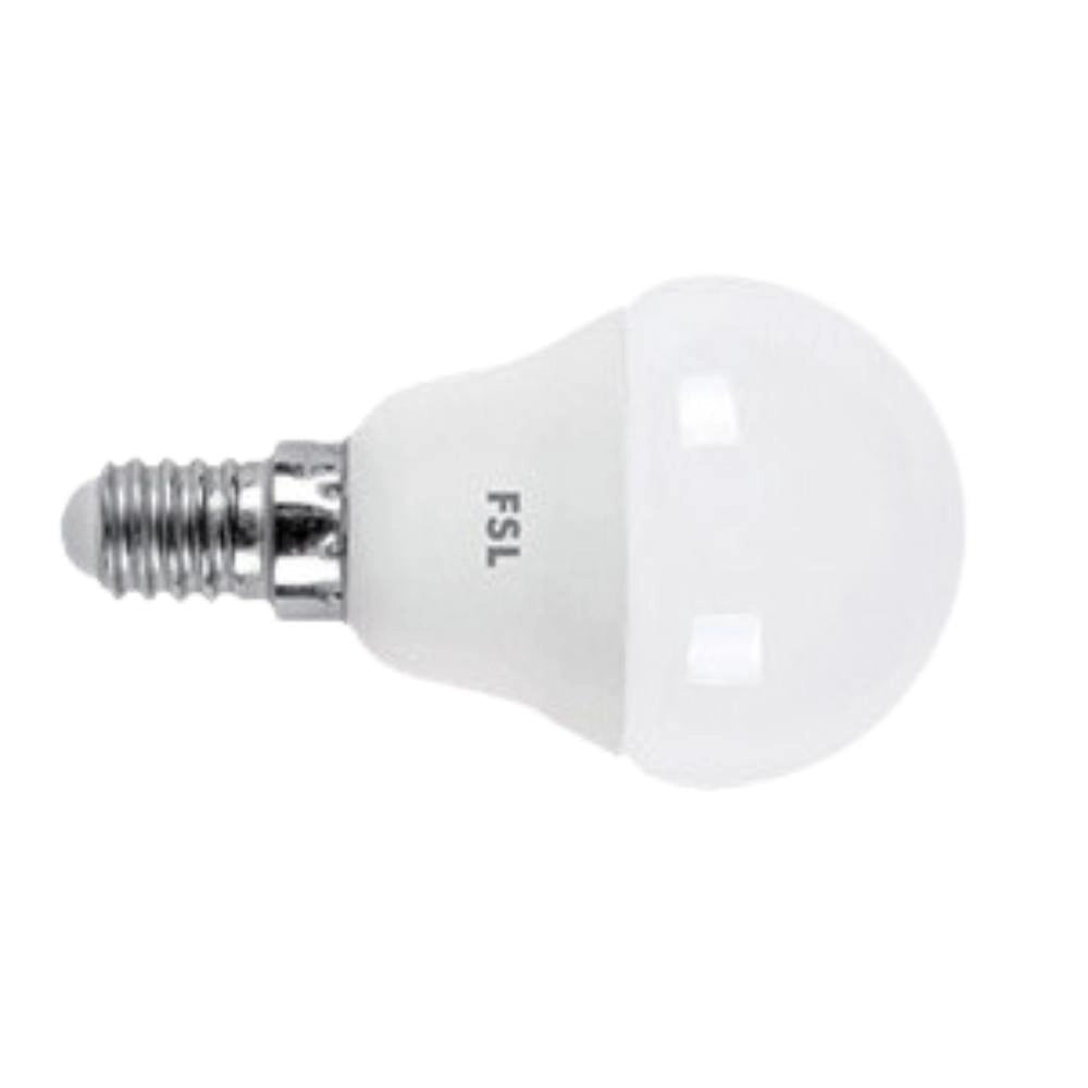 Lampada led sfera fsl 7,5w e14 luce calda 3000k classe energetica f