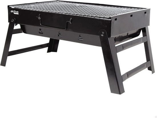 Griglia a carbone da campeggio e terrazza in acciaio nero rettangolare pieghevole - 43 x 29 x 22 cm - Facile da trasportare per uso campeggio e terrazza Barbecue
