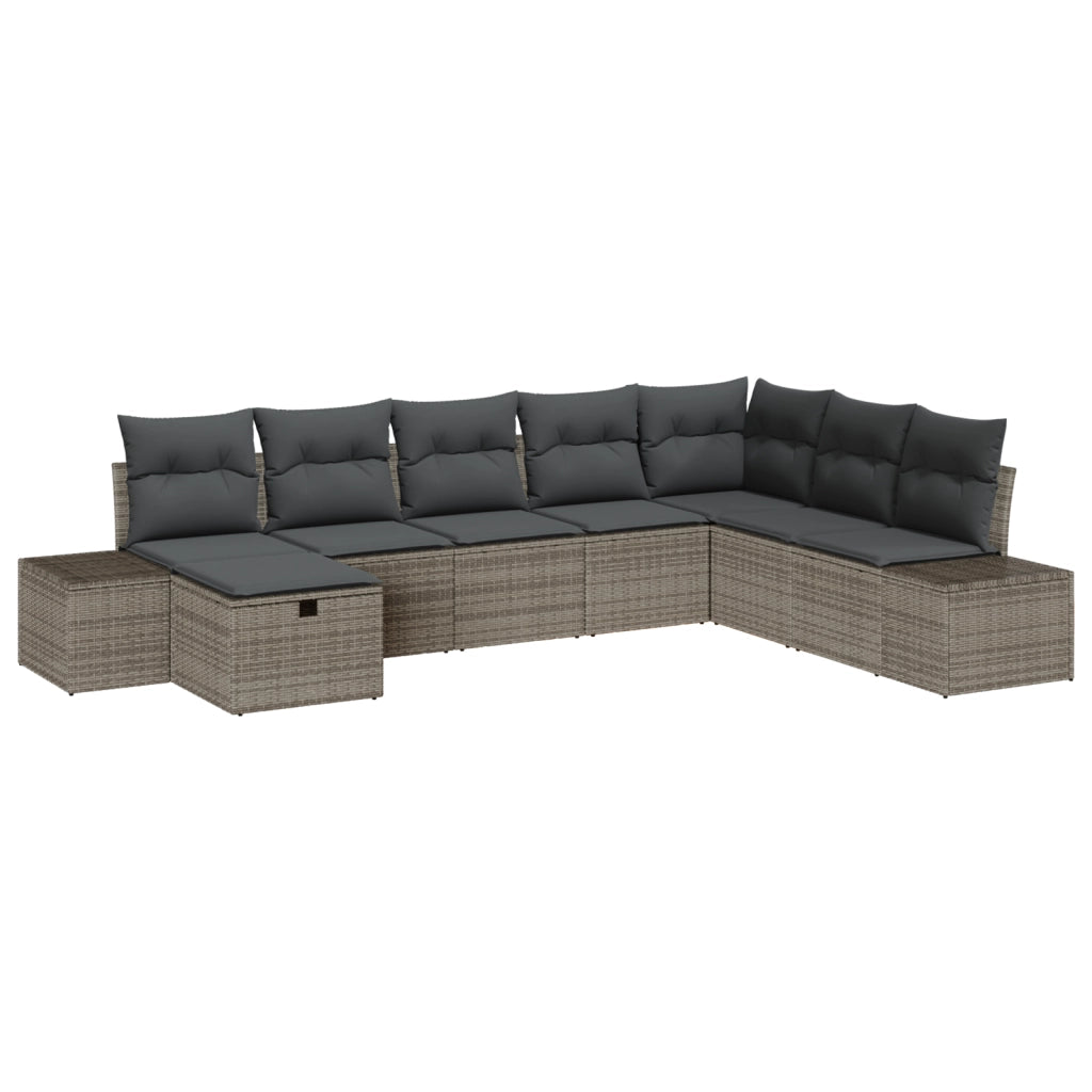 Set Divano Giardino 8 Pezzi con Cuscini Grigio Polyrattan