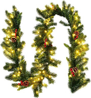 Ghirlanda di Natale di Pino Illuminata 270 cm, Ghirlanda Artificiale in Rattan di Natale con 100 luci LED, Ghirlanda Decorativa Illuminata con Timer, Ideale per Uso Interno ed Esterno