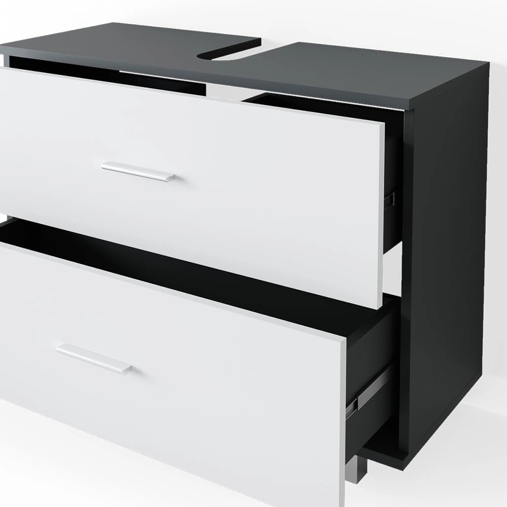 Set mobili bagno Ilias, Bianco/antracite, 80 cm, composto da mobile sottolavabo, specchiera e mobile medio