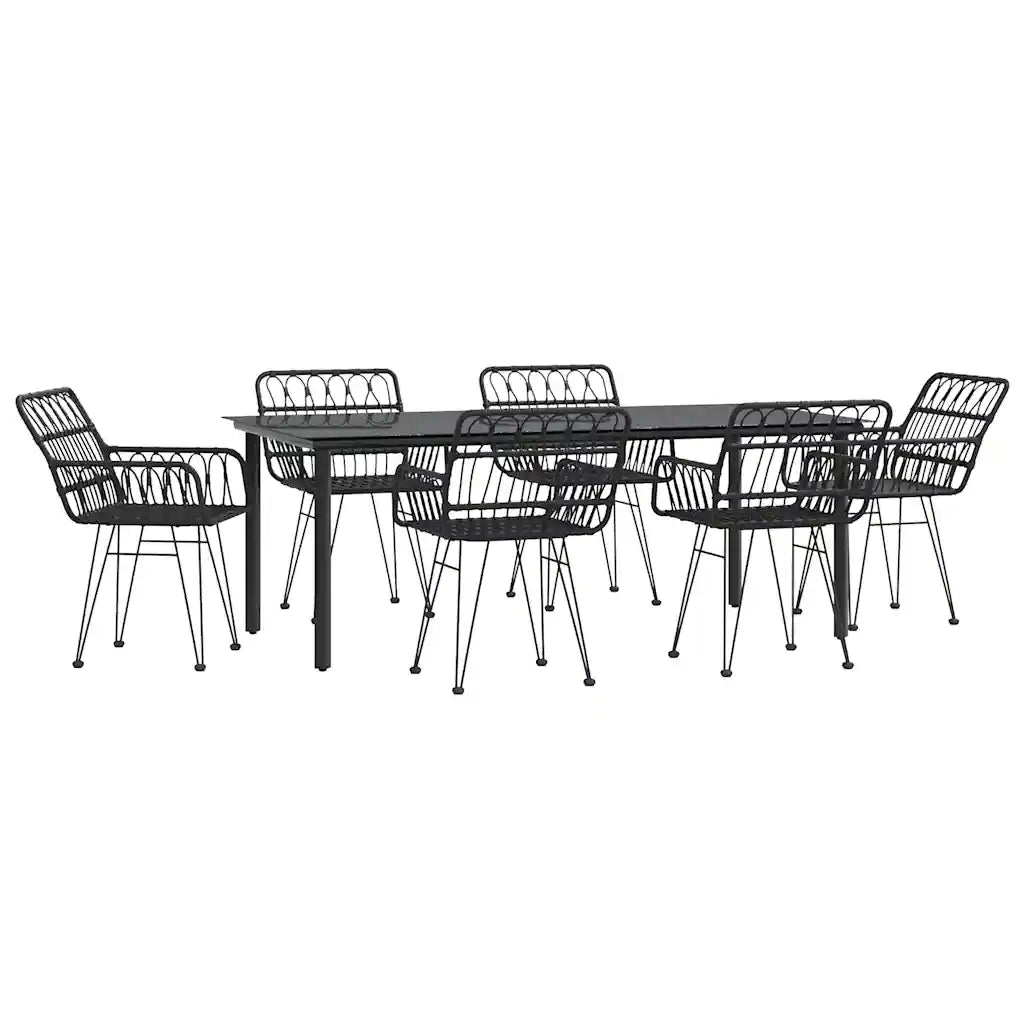 Set da Pranzo da Giardino 7 pz Nero in Polyrattan cod mxl 35576