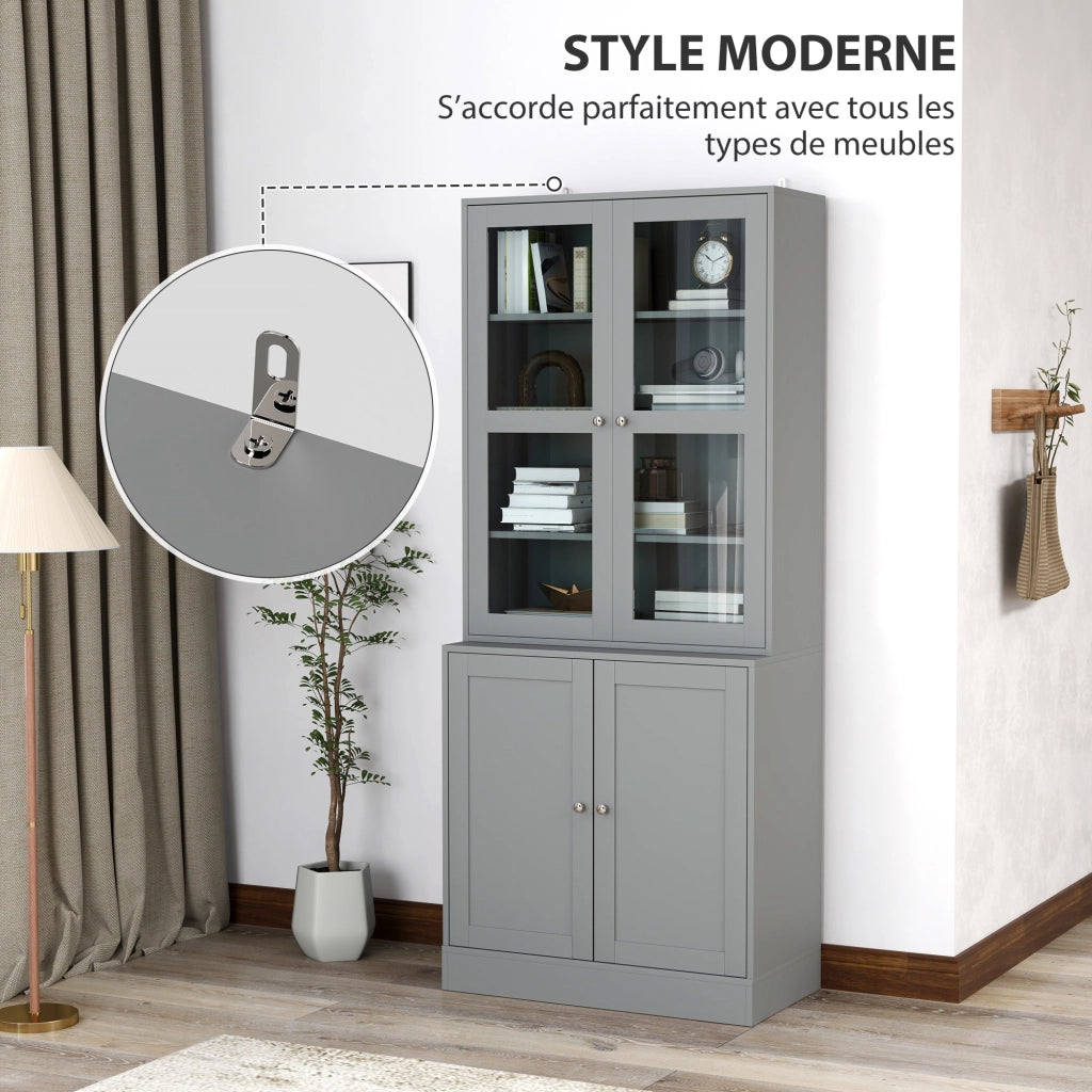 Libreria a 6 livelli con ante in vetro ¨C zephmum ¨C Grigio 80x30x200