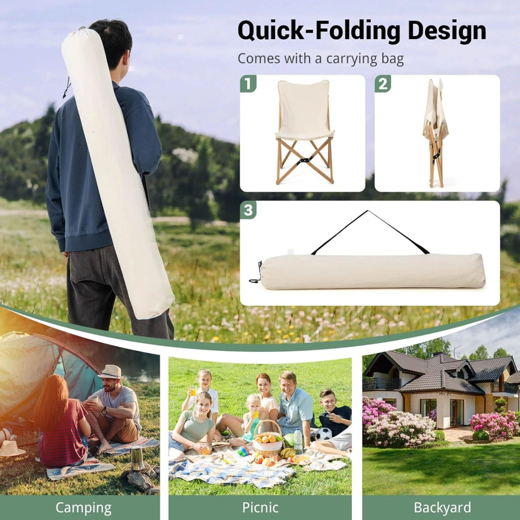 Set di 2 sedie a sdraio, sedia da giardino con tasca laterale, sedia pieghevole in bambù, con borsa per il trasporto, sedia da spiaggia fino a 150 kg, per campeggio, pesca (beige)