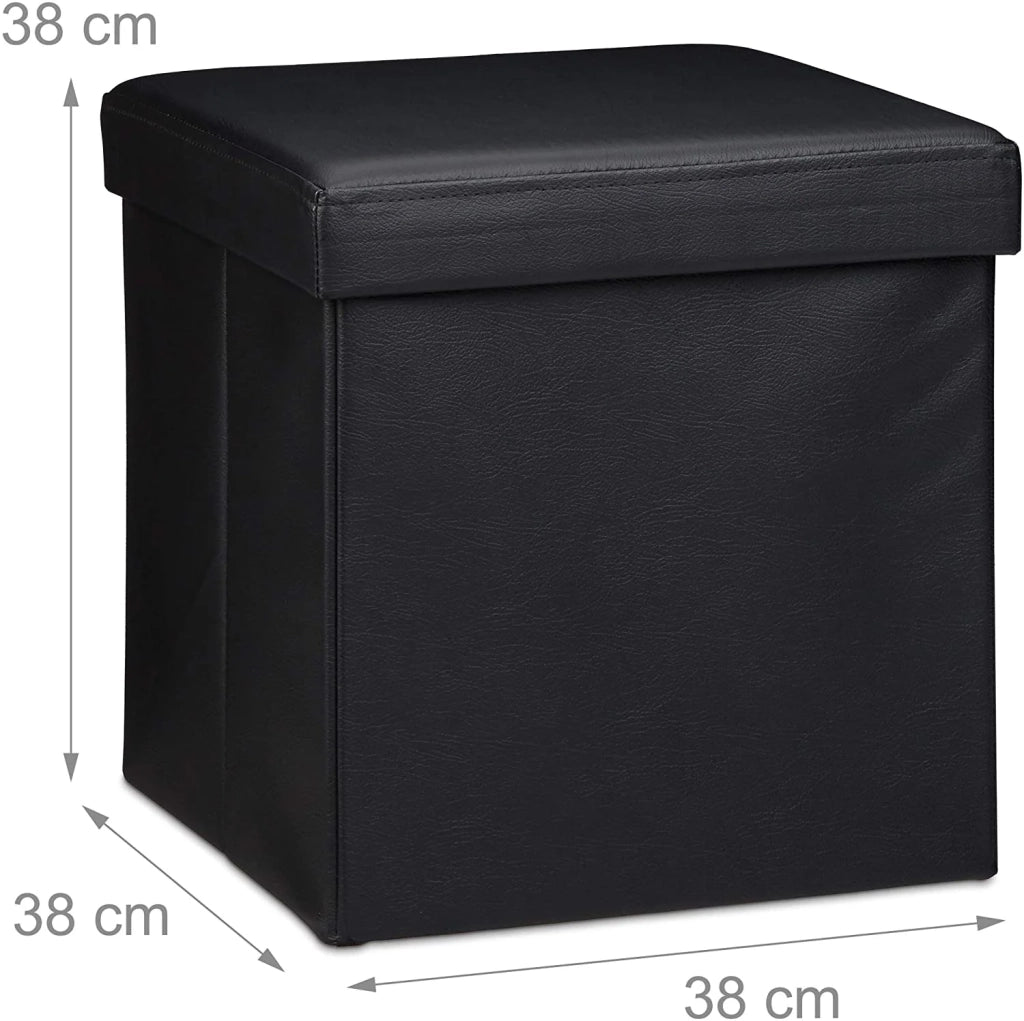 Pouf/sgabello pieghevole contenitore stabile materiale sintetico 38 cm nero 13_0002806_3