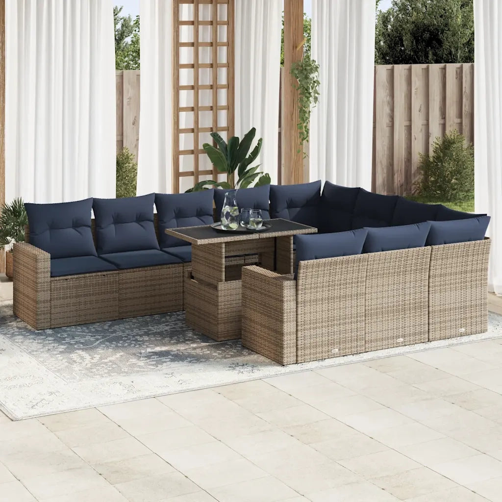 Set Divani da Giardino 11 pz con Cuscini Polyrattan Acacia Nero