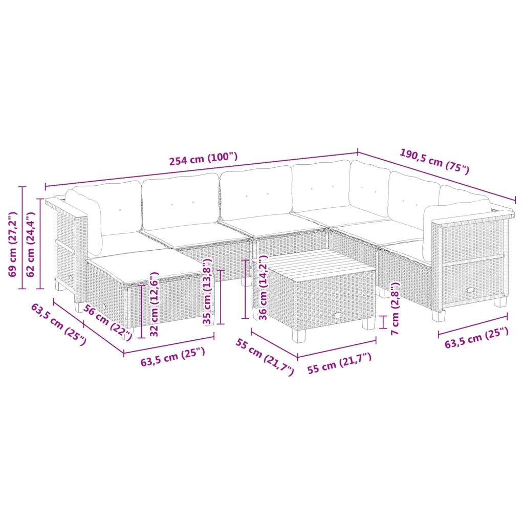 Set Divani da Giardino con Cuscini 8 pz Nero in Polyrattan